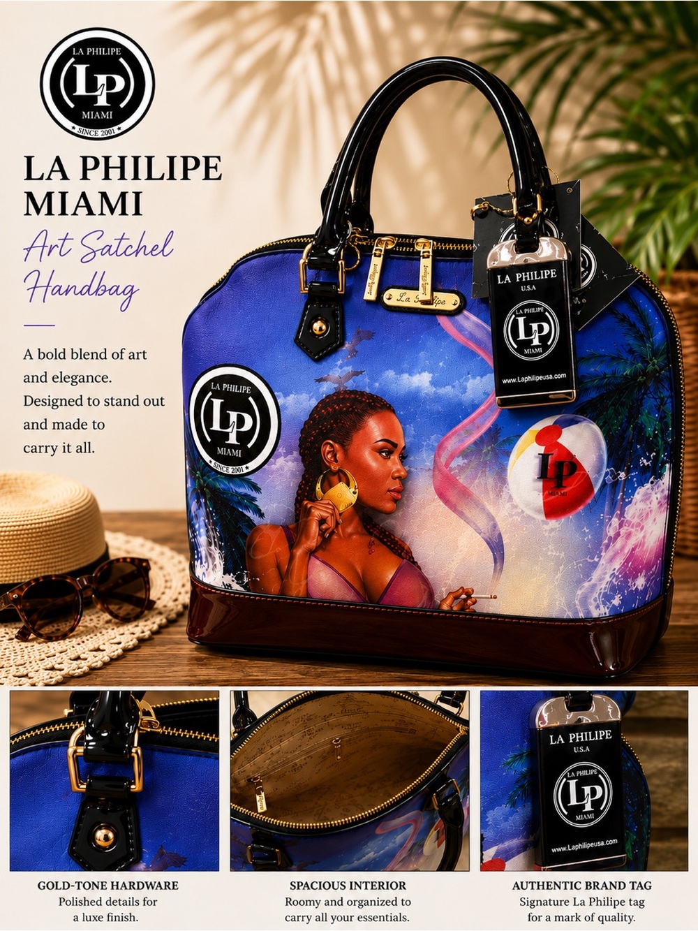 La Philipe Miami Art Satchel/Crossbody Handbag